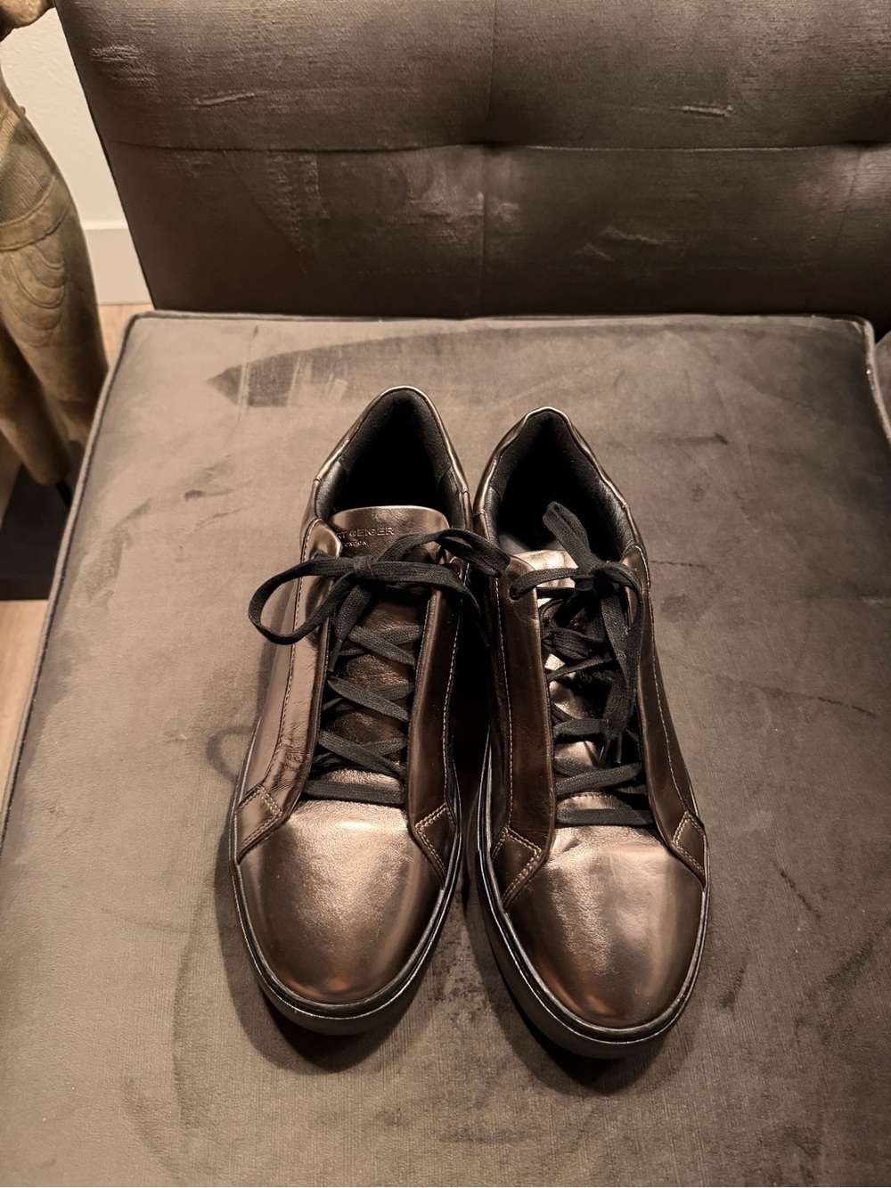 Men's Metallic Brown Leather Lace-Up Sneakers